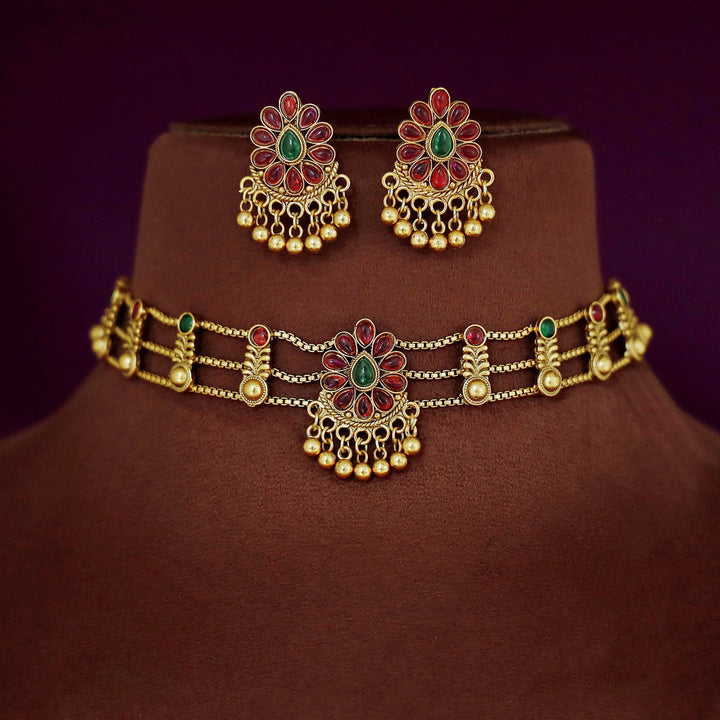 Shraddha 3 Layer Flower Choker With Earring