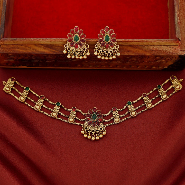 Shraddha 3 Layer Flower Choker With Earring