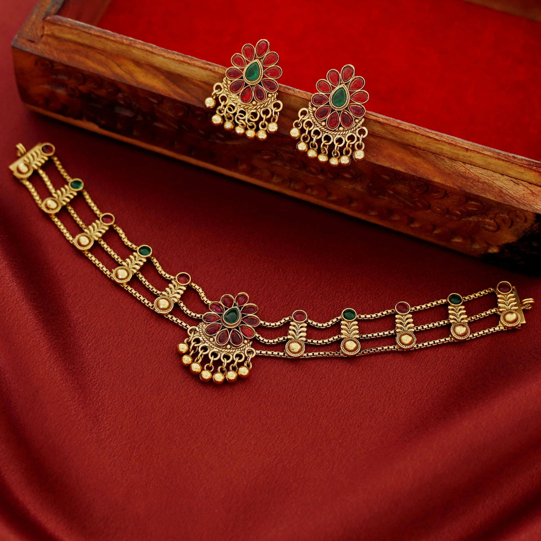 Shraddha 3 Layer Flower Choker With Earring
