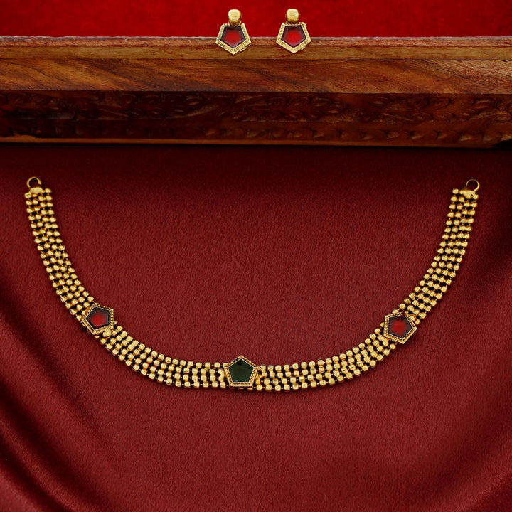 Nihari Golden Ball Enamel 3 Pentagon Choker With Stud