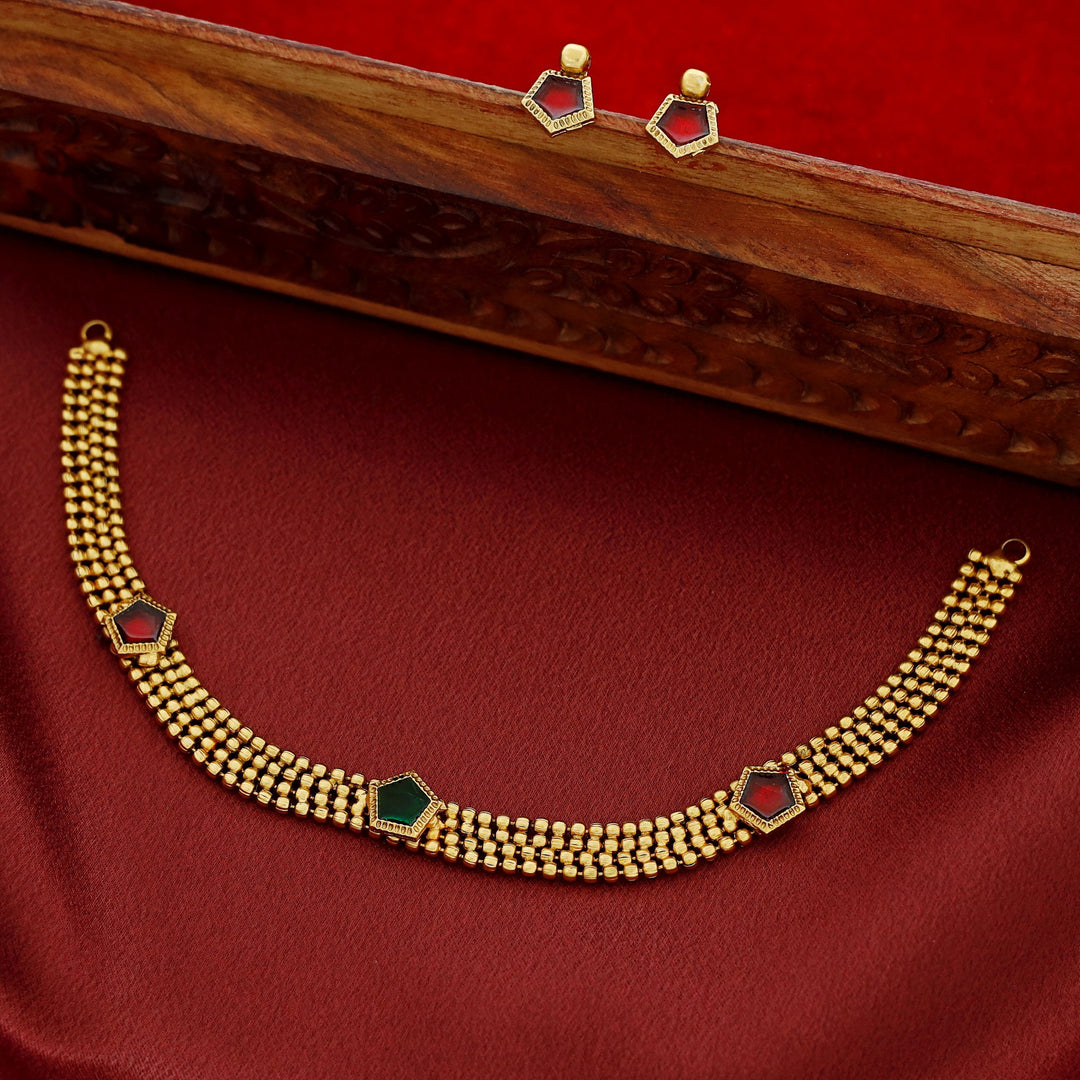 Nihari Golden Ball Enamel 3 Pentagon Choker With Stud