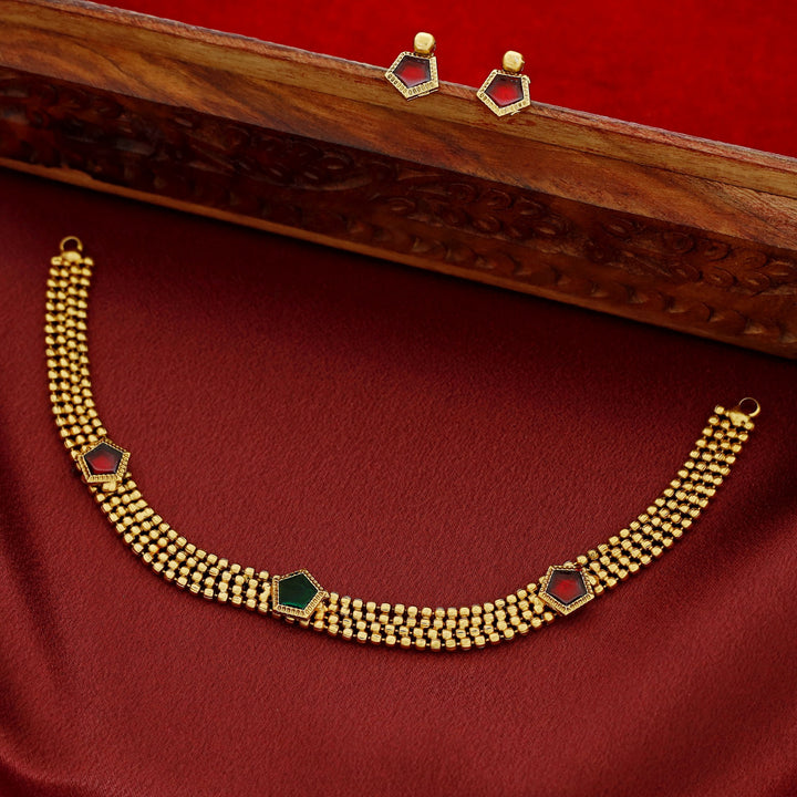 Nihari Golden Ball Enamel 3 Pentagon Choker With Stud