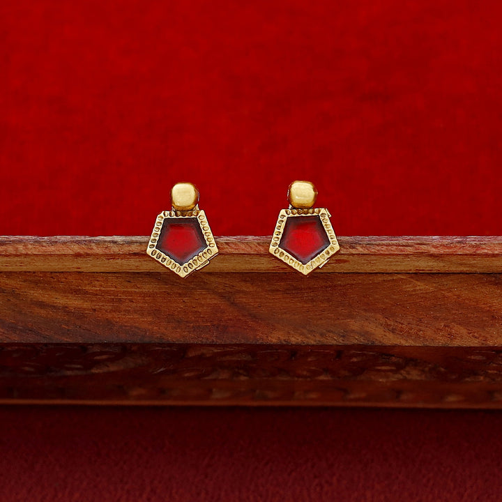 Nihari Golden Ball Enamel 3 Pentagon Choker With Stud