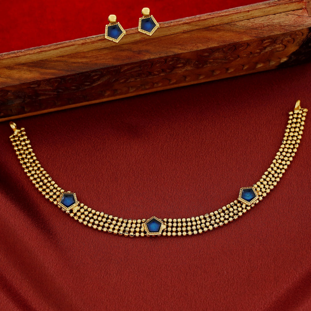 Nihari Golden Ball Enamel 3 Pentagon Choker With Stud