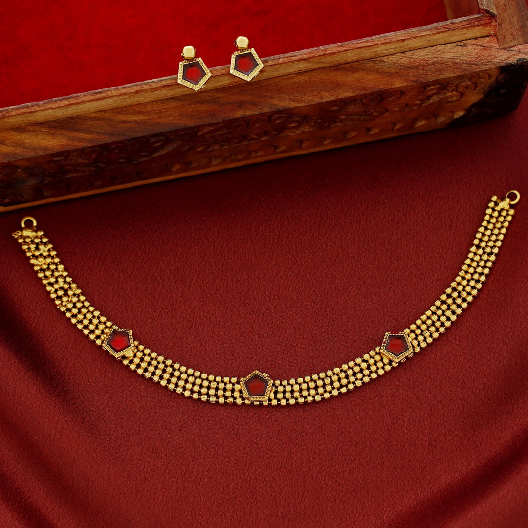 Nihari Golden Ball Enamel 3 Pentagon Choker With Stud