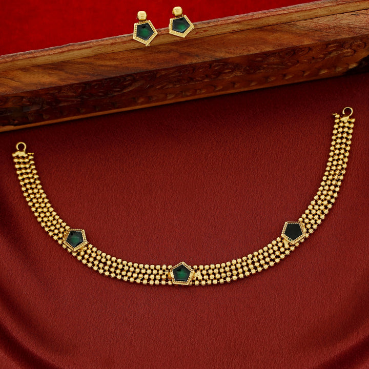 Nihari Golden Ball Enamel 3 Pentagon Choker With Stud