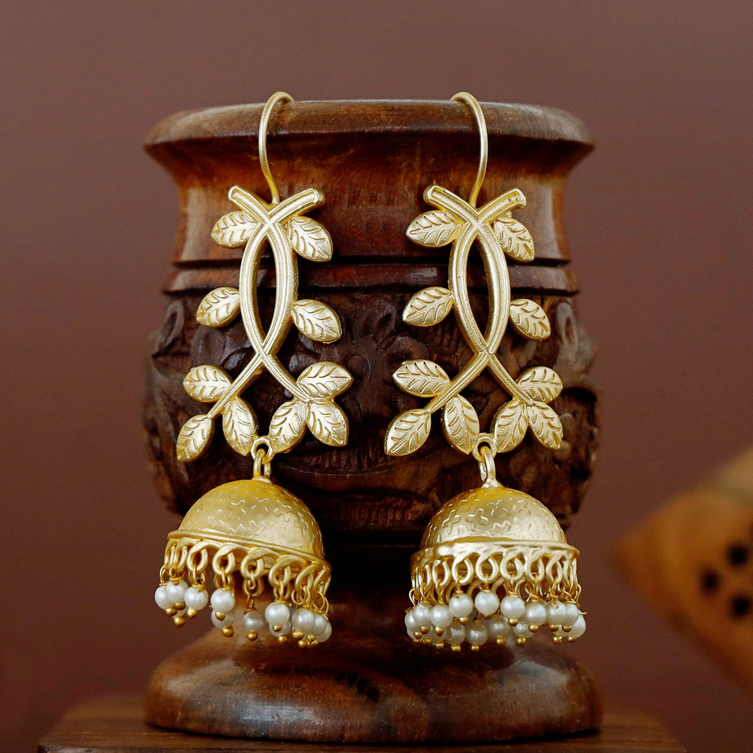 Onima Golden Leafy Pearl Jhumka Drop