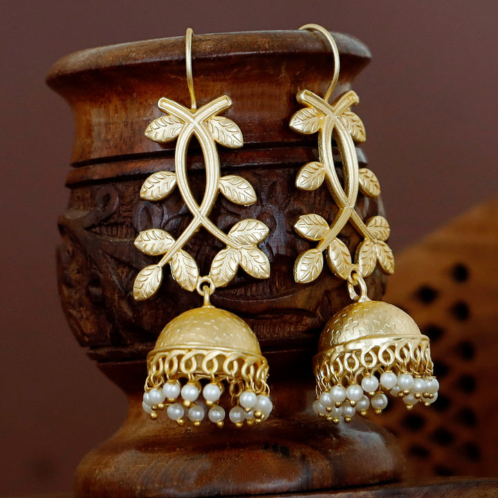 Onima Golden Leafy Pearl Jhumka Drop