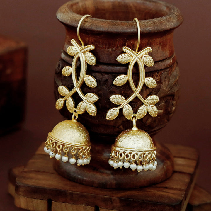 Onima Golden Leafy Pearl Jhumka Drop