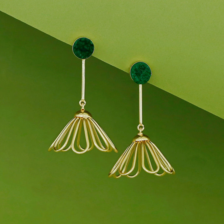 Golden Inverted Flower Druzy Earring