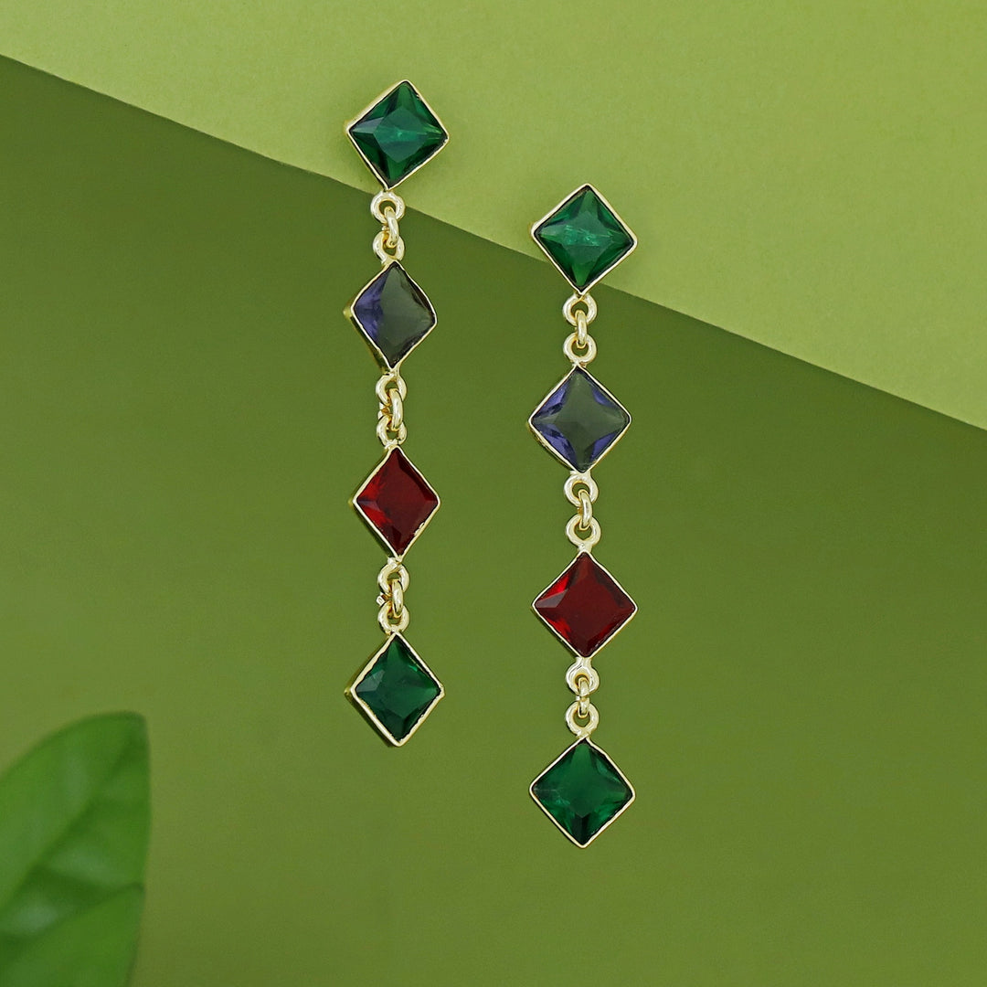 Golden Long Diamond Glossy Stone Earring