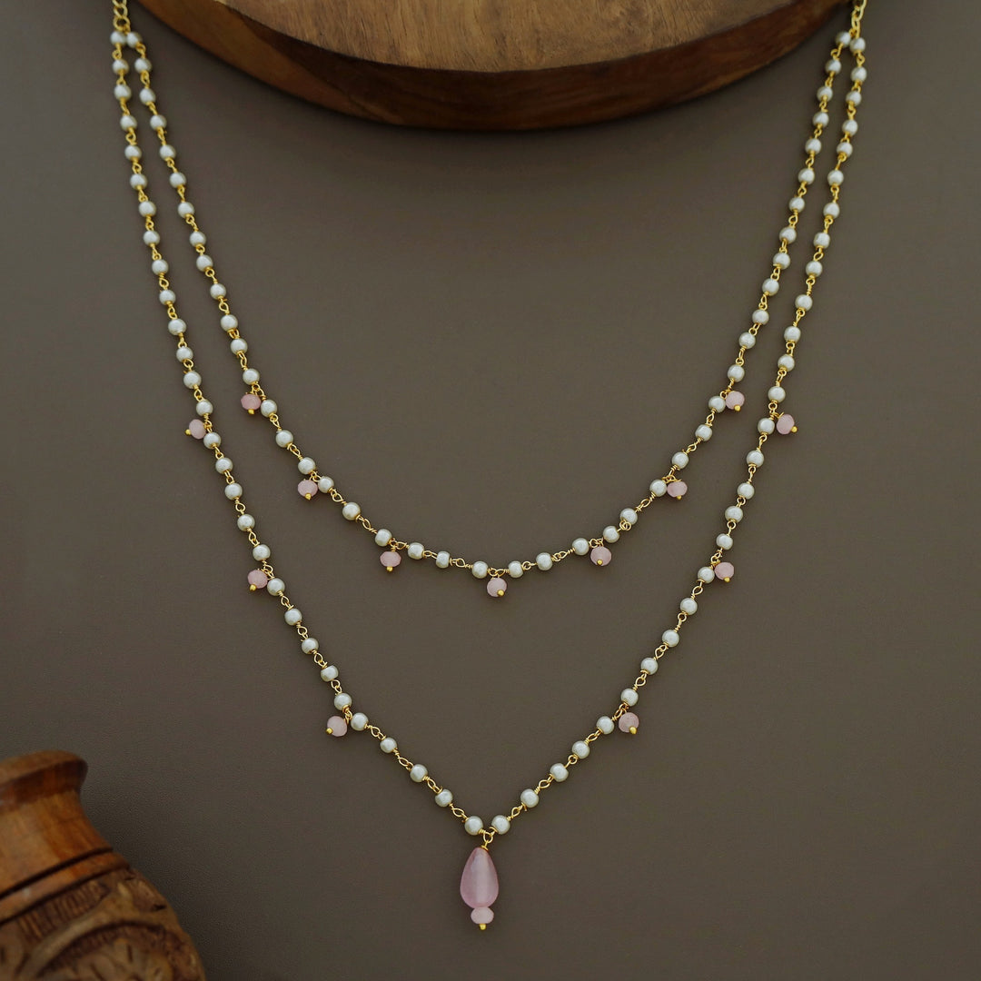 2 Layer Pearl Beaded Neckpiece With Earring