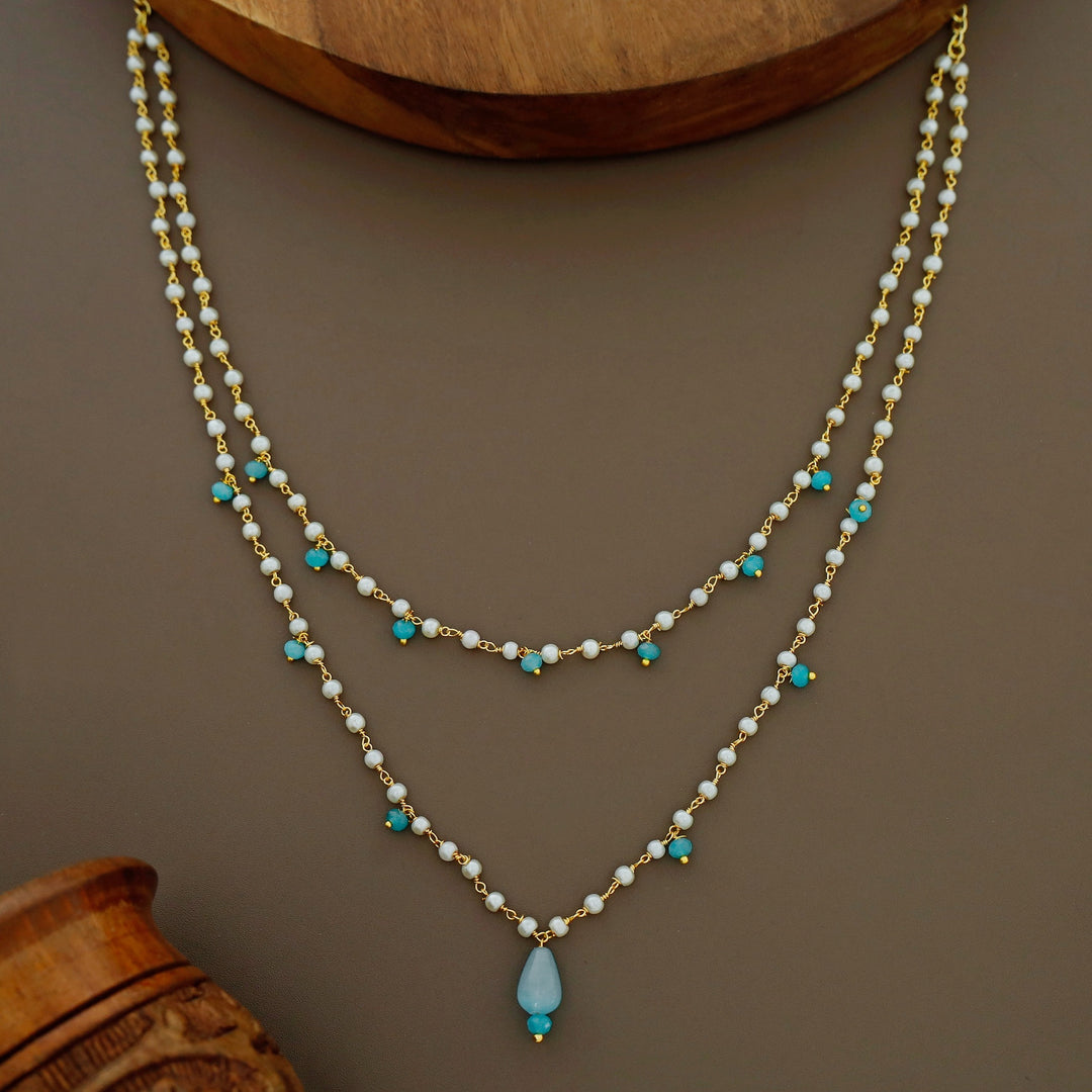2 Layer Pearl Beaded Neckpiece With Earring