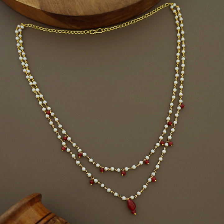 2 Layer Pearl Beaded Neckpiece With Earring