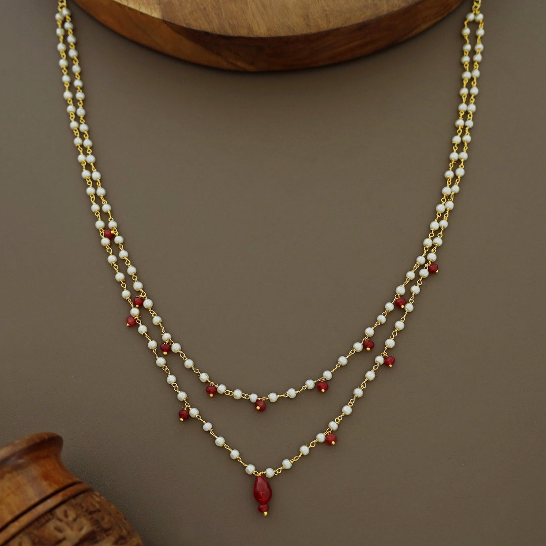 2 Layer Pearl Beaded Neckpiece With Earring