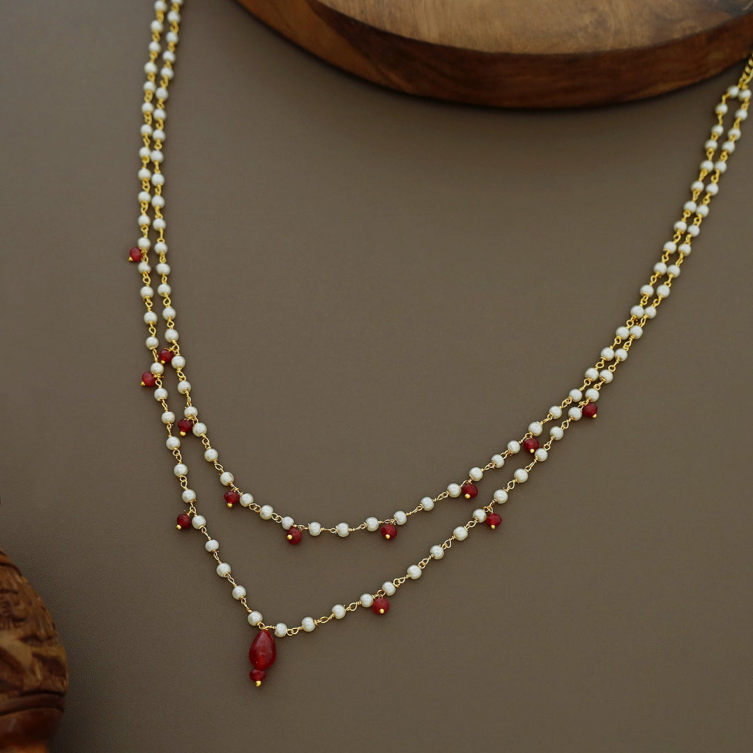 2 Layer Pearl Beaded Neckpiece With Earring