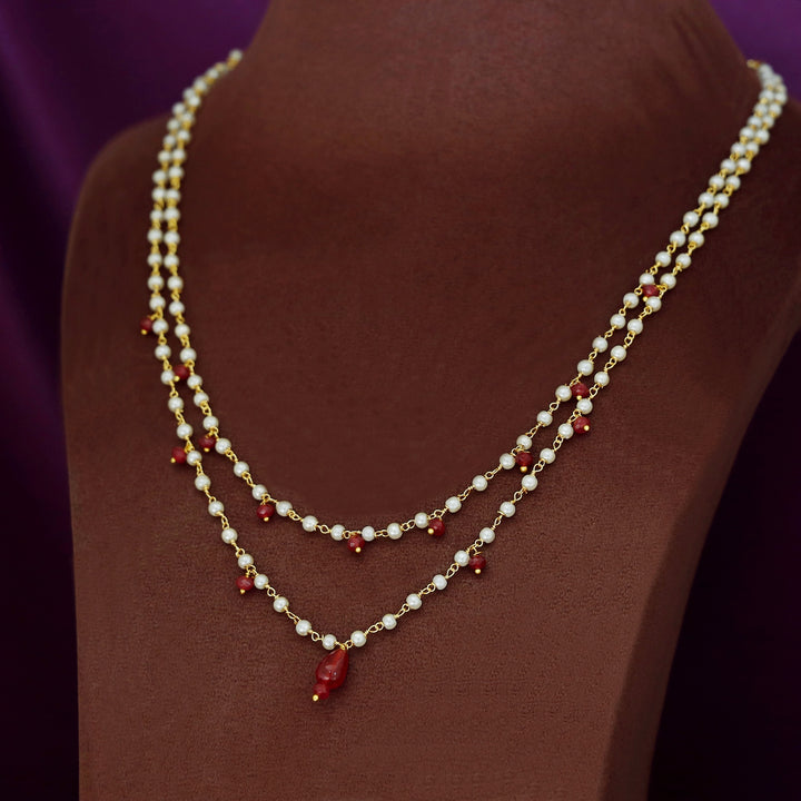 2 Layer Pearl Beaded Neckpiece With Earring