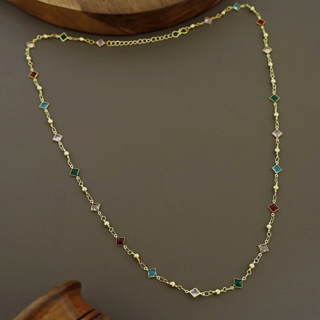 Golden Ball Mini Diamond Glossy Stone Long Neckpiece