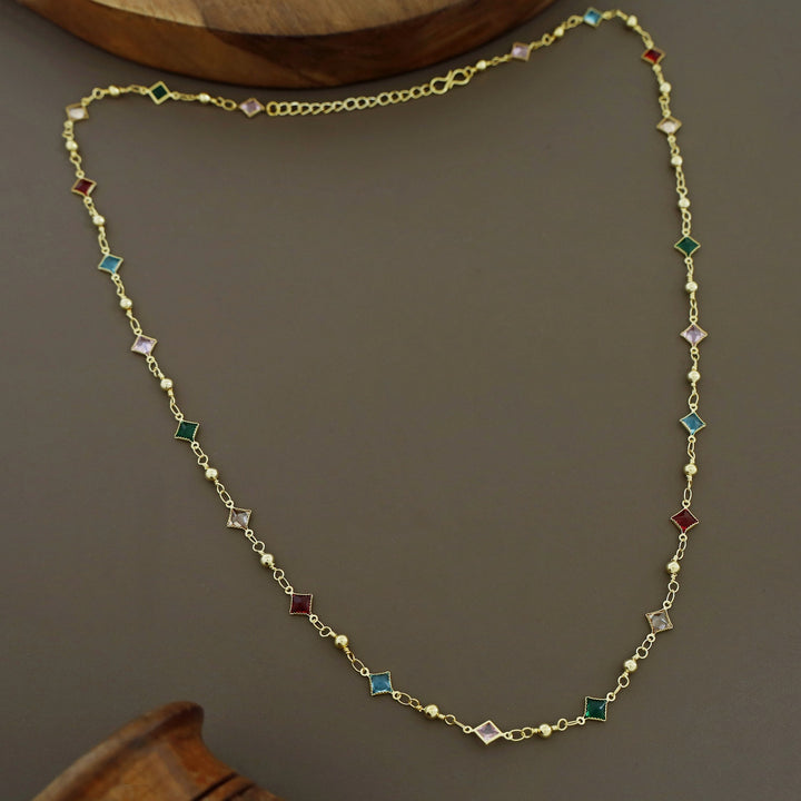 Golden Ball Mini Diamond Glossy Stone Long Neckpiece