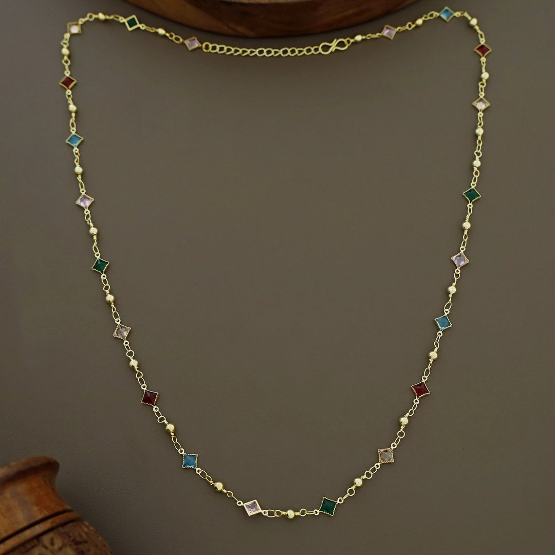 Golden Ball Mini Diamond Glossy Stone Long Neckpiece