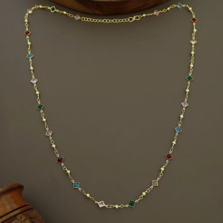 Golden Ball Mini Diamond Glossy Stone Long Neckpiece