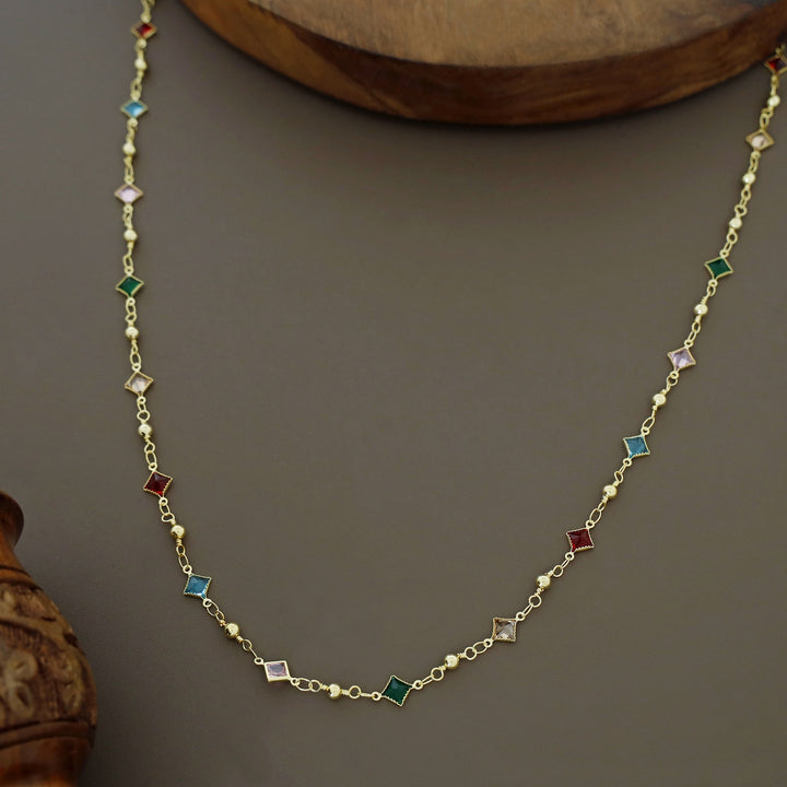 Golden Ball Mini Diamond Glossy Stone Long Neckpiece