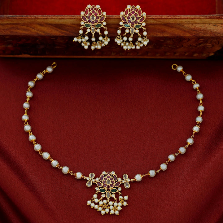 Tamasi Pearl Padhma Short Neckpiece With Earring