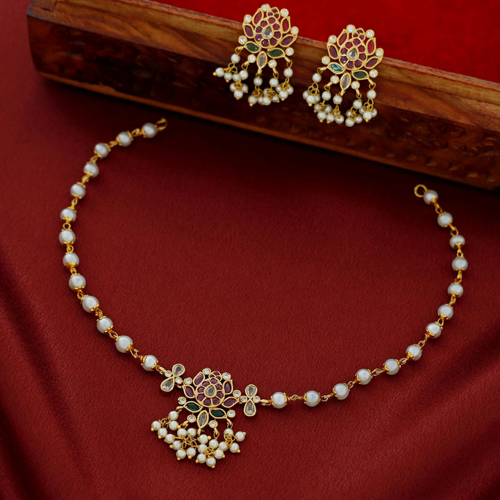 Tamasi Pearl Padhma Short Neckpiece With Earring