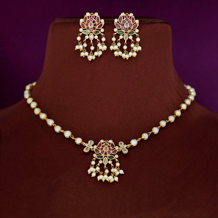 Tamasi Pearl Padhma Short Neckpiece With Earring