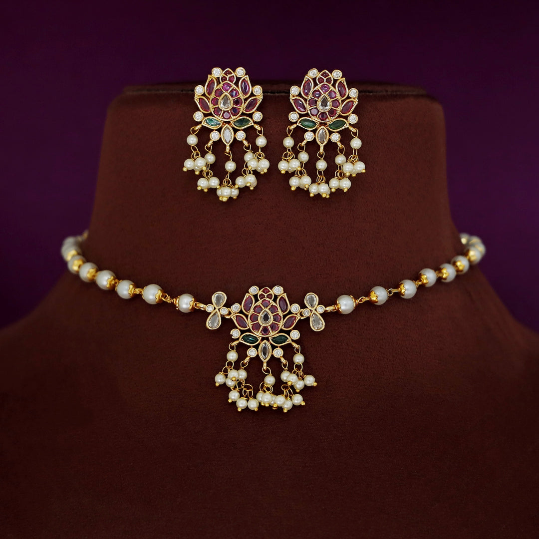 Tamasi Pearl Padhma Short Neckpiece With Earring
