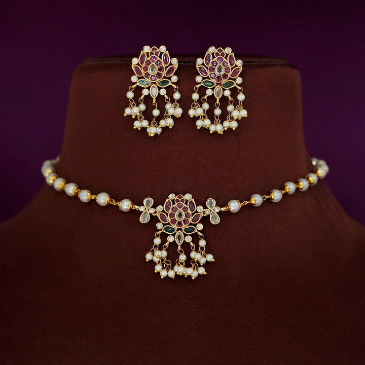 Tamasi Pearl Padhma Short Neckpiece With Earring