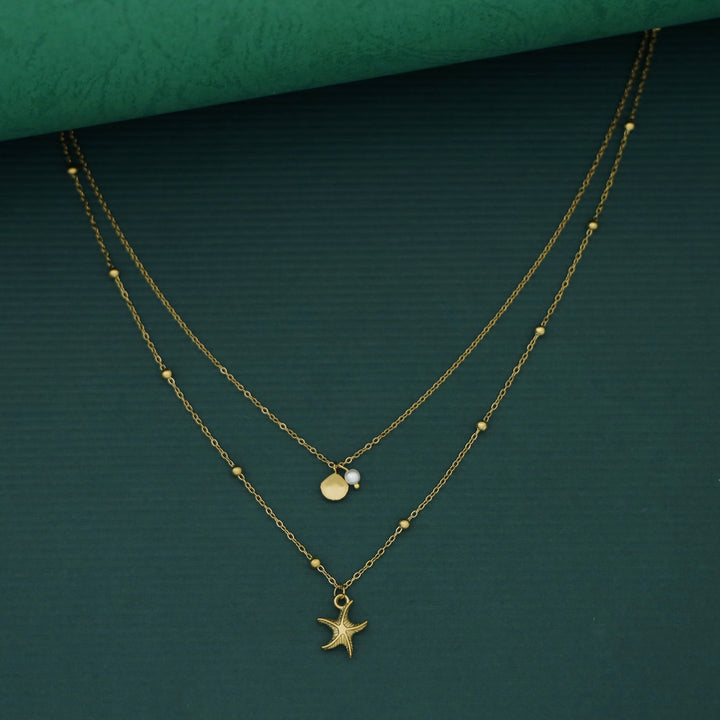 Halsey Pearl Shell + Starfish 2 Layer Neckpiece