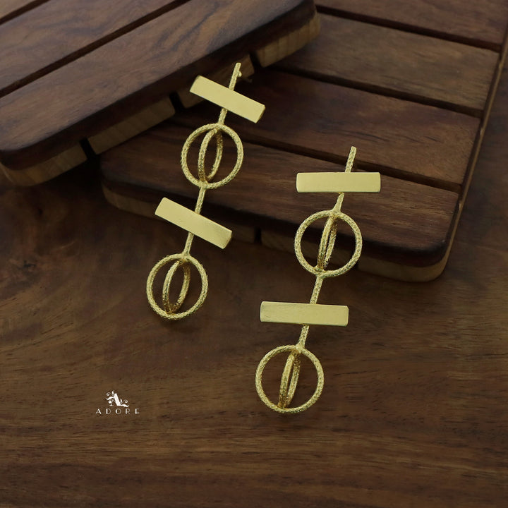 Dual Golden Textured Circle And Rectangle Earring