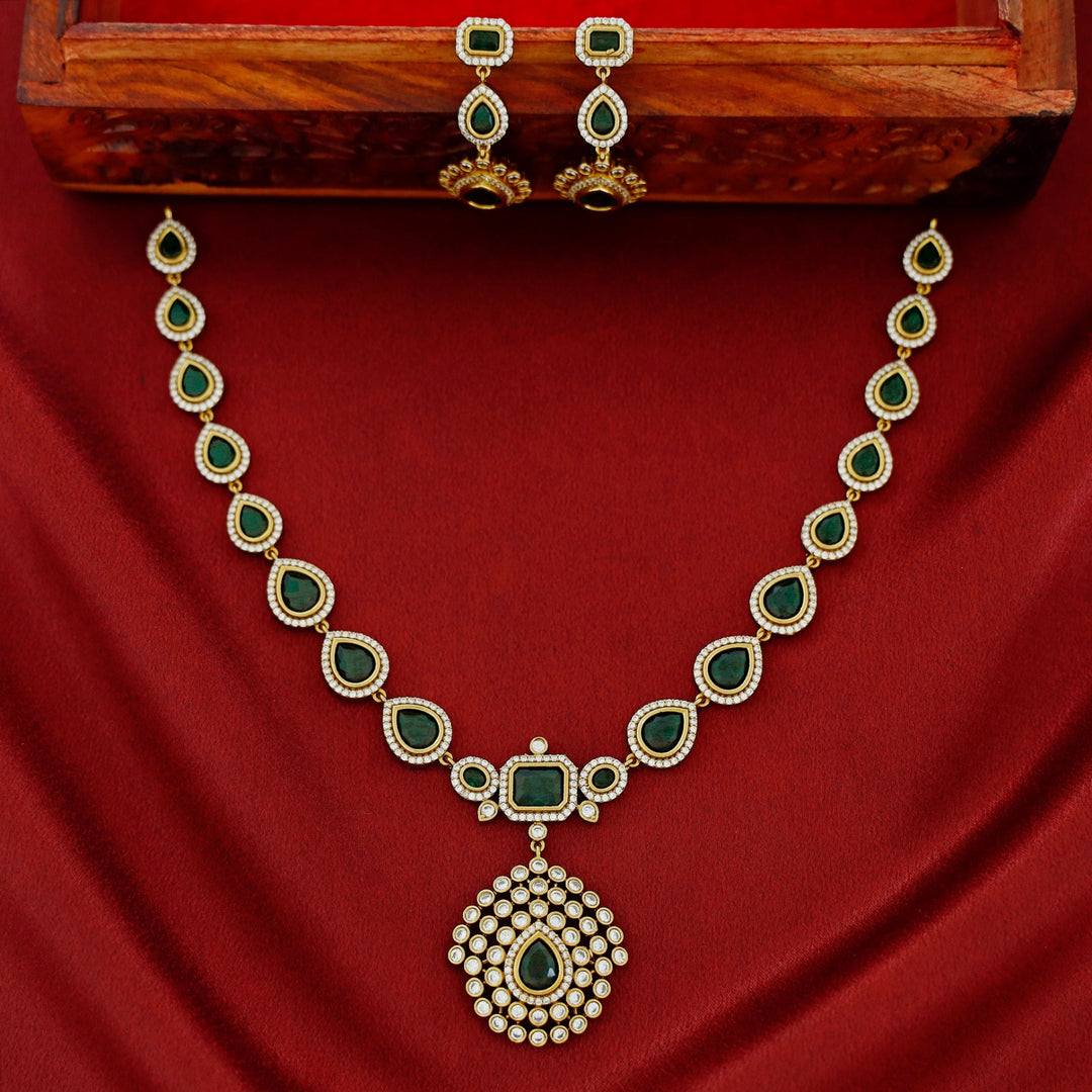 Jyotika Emerald Drop Neckpiece With Earring
