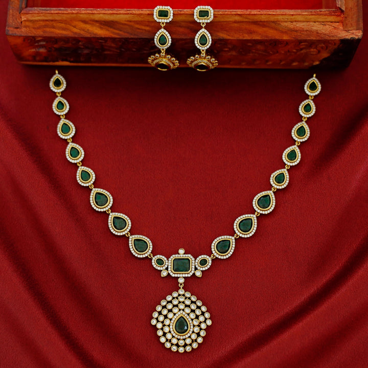 Jyotika Emerald Drop Neckpiece With Earring