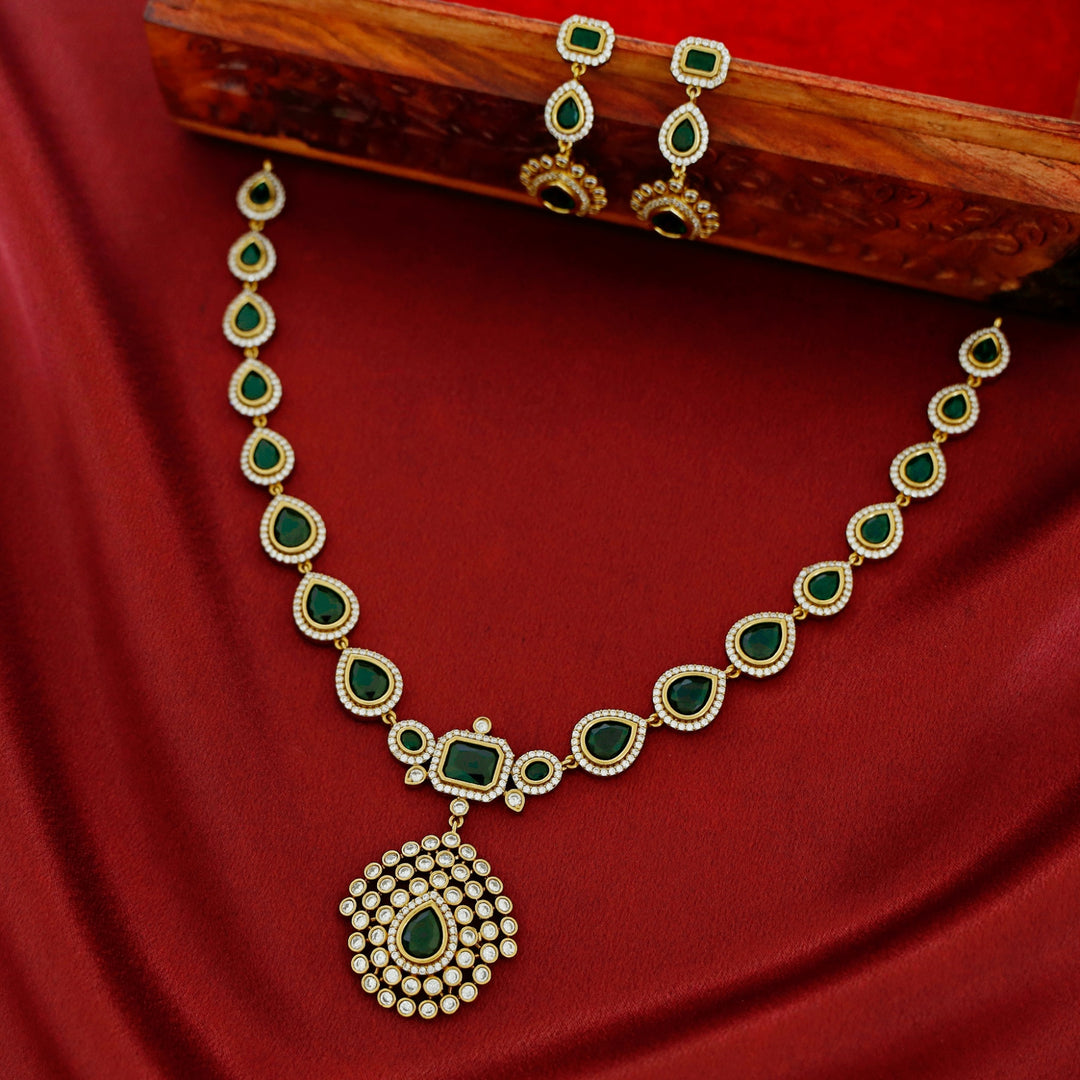 Jyotika Emerald Drop Neckpiece With Earring