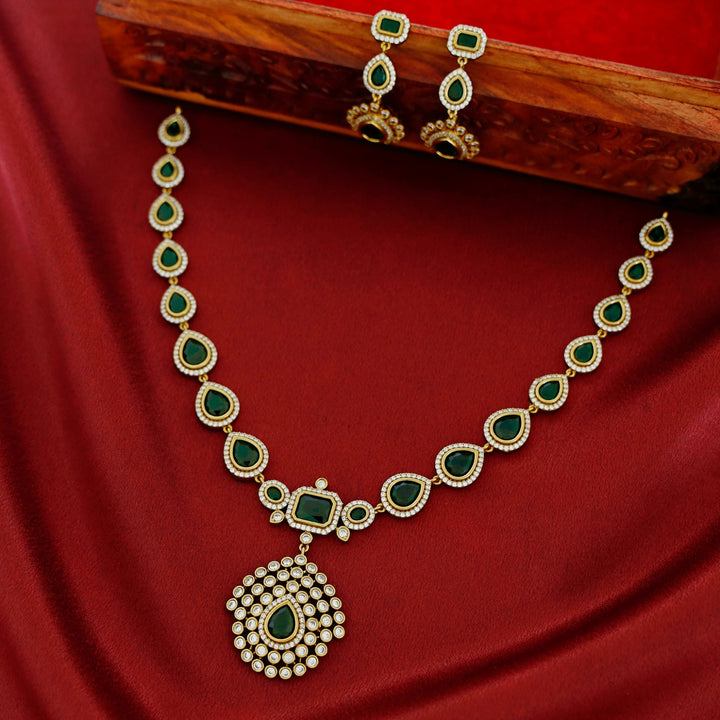 Jyotika Emerald Drop Neckpiece With Earring