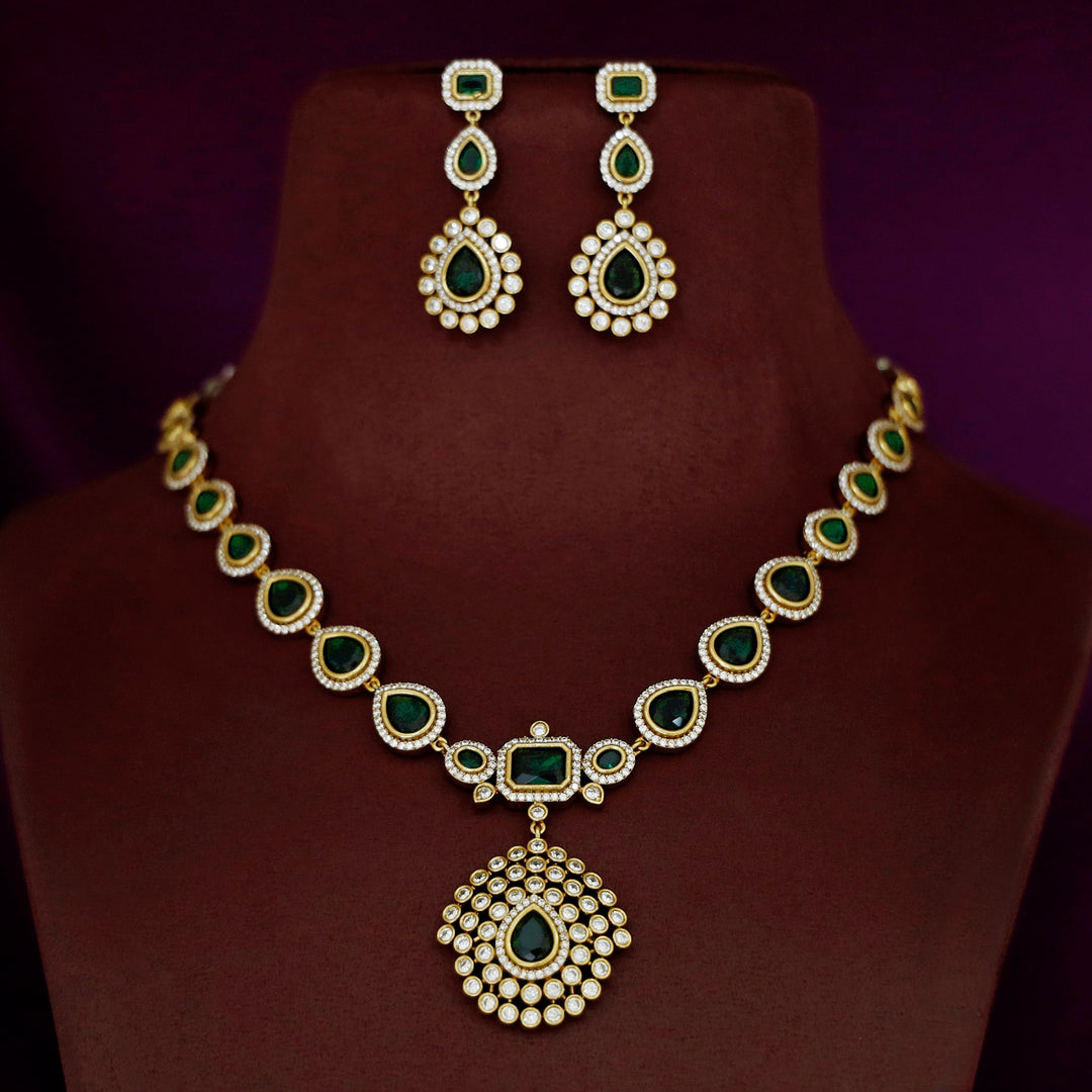 Jyotika Emerald Drop Neckpiece With Earring