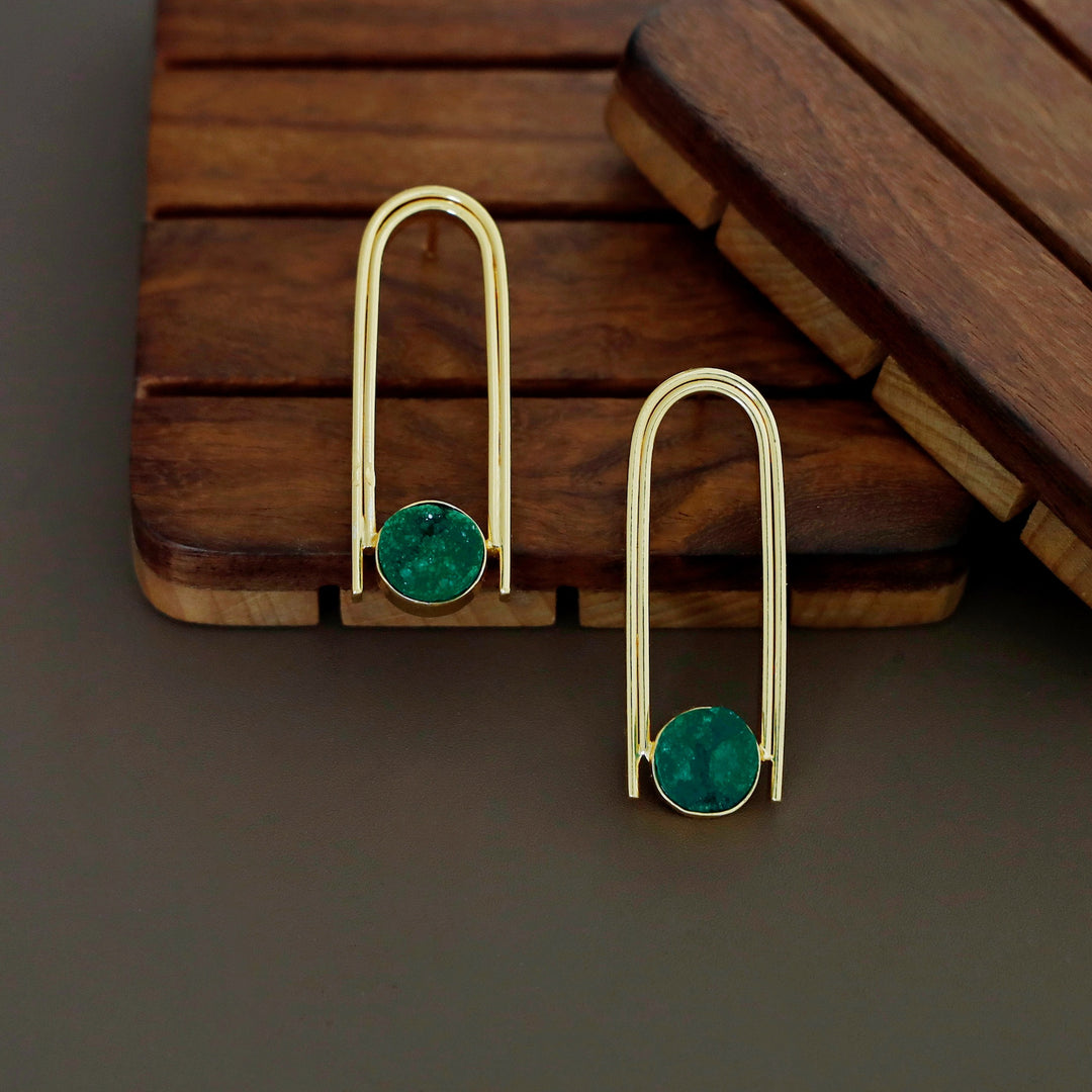 Ruhi Golden Dual Arch Druzy Stone Earring