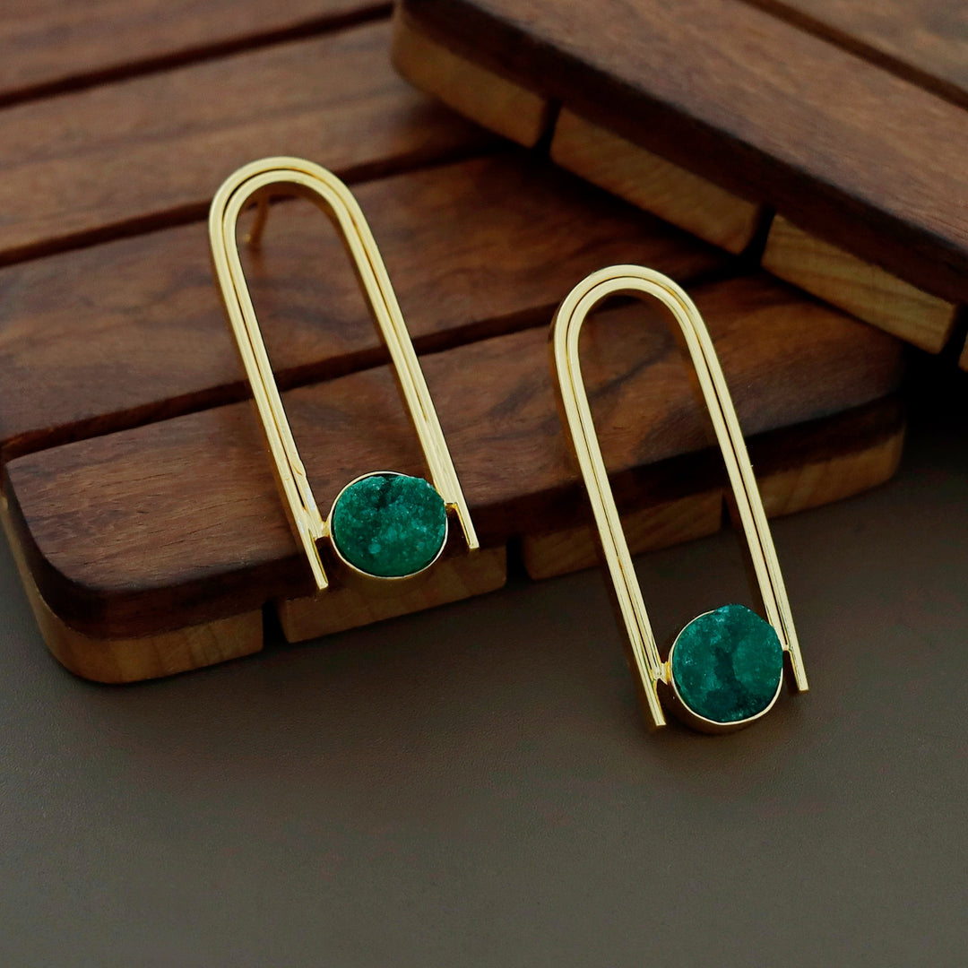 Ruhi Golden Dual Arch Druzy Stone Earring