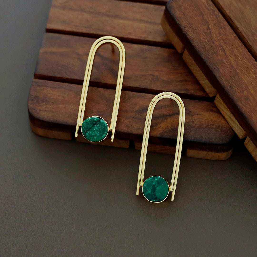 Ruhi Golden Dual Arch Druzy Stone Earring