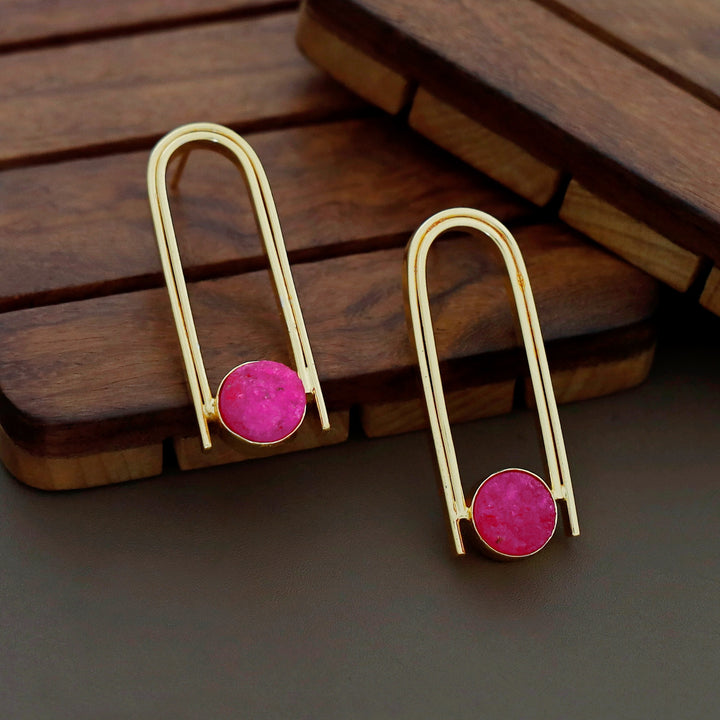 Ruhi Golden Dual Arch Druzy Stone Earring