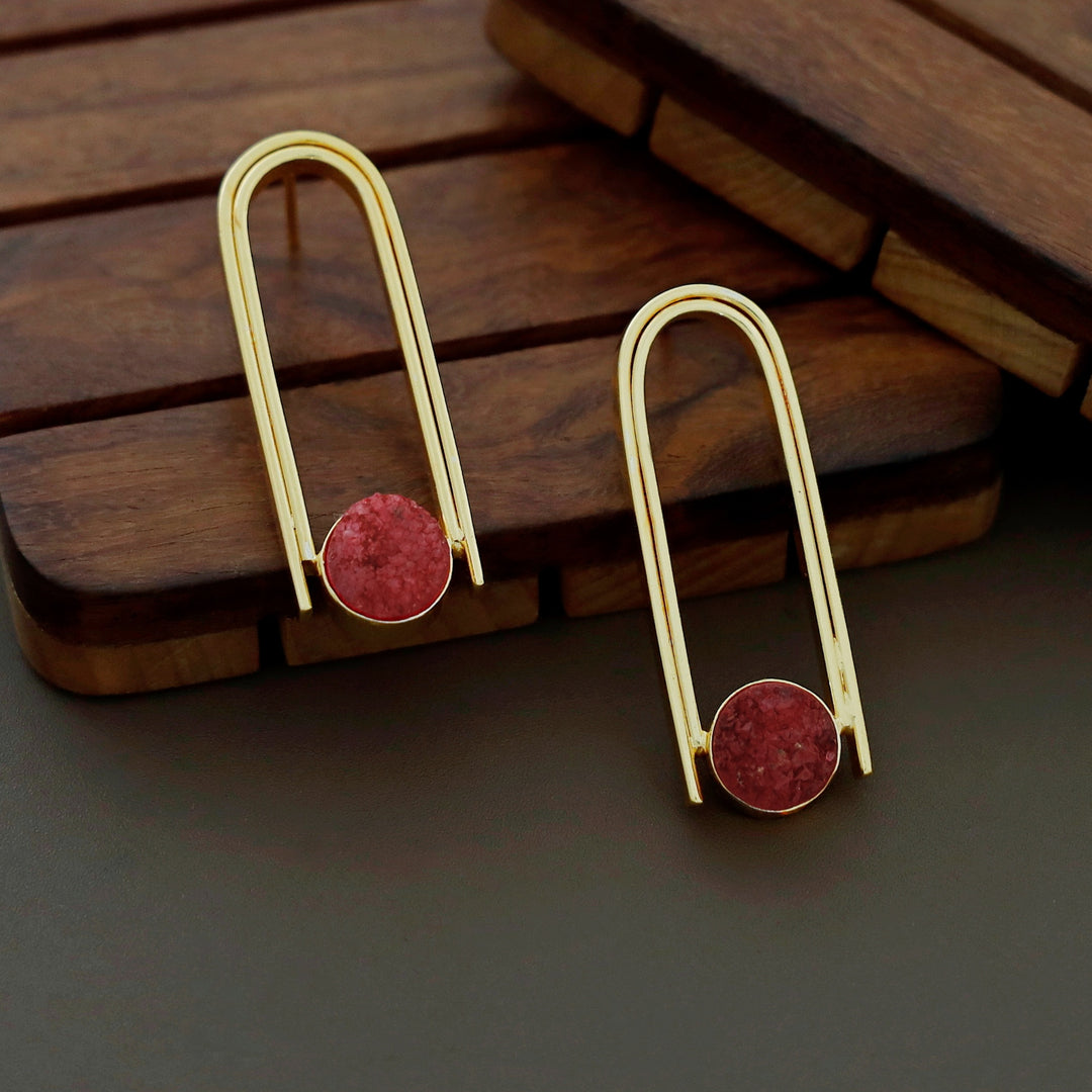 Ruhi Golden Dual Arch Druzy Stone Earring