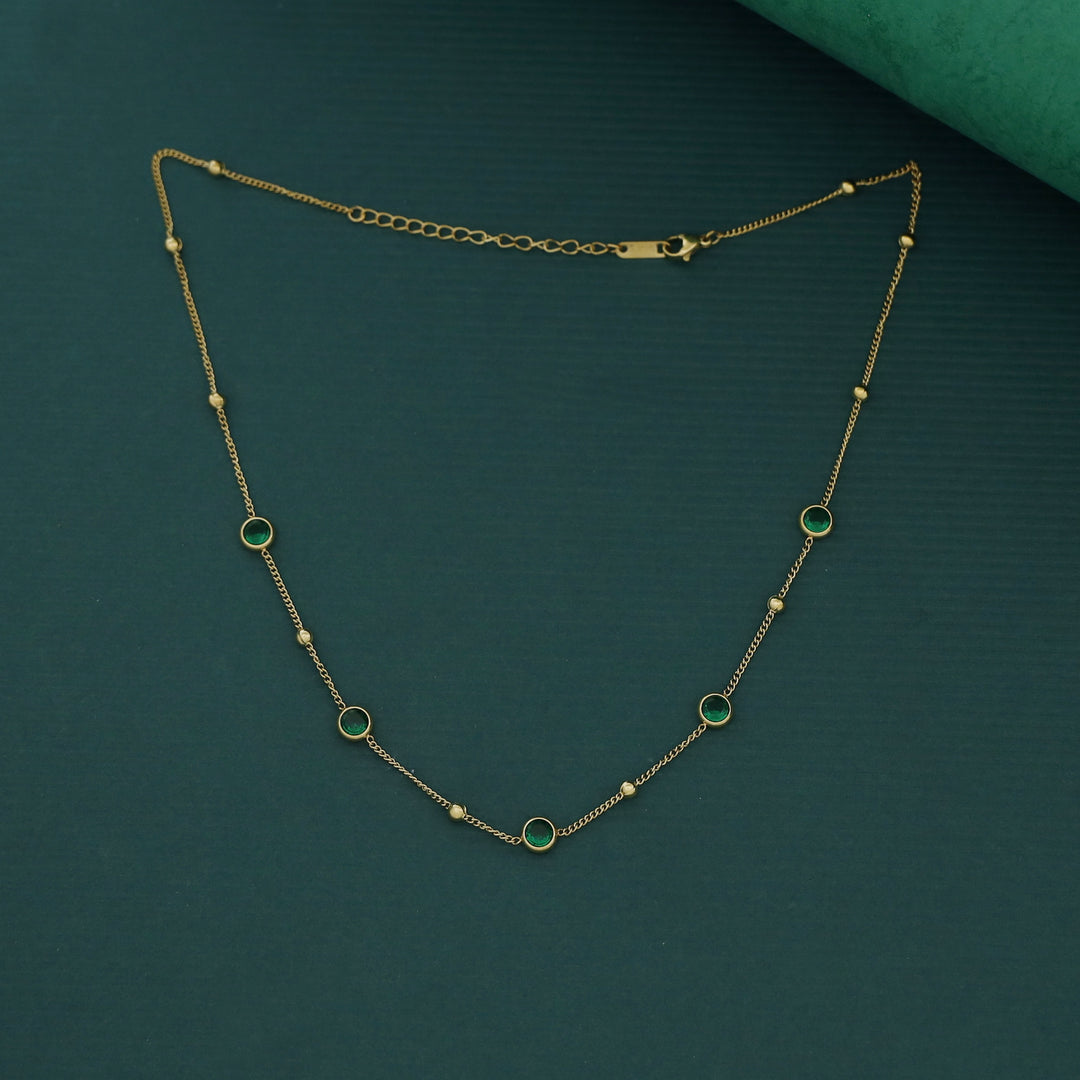 Elaya Round Glossy Stone + Golden Ball Neckpiece