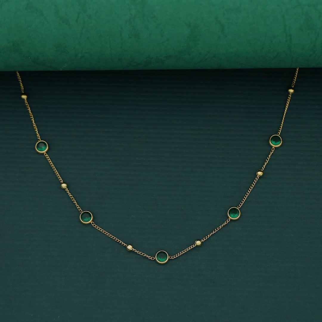 Elaya Round Glossy Stone + Golden Ball Neckpiece