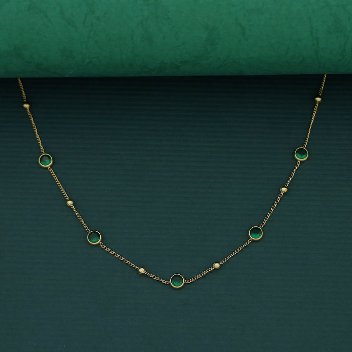 Elaya Round Glossy Stone + Golden Ball Neckpiece