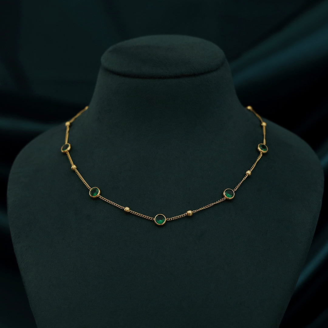 Elaya Round Glossy Stone + Golden Ball Neckpiece