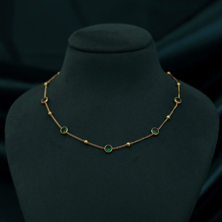 Elaya Round Glossy Stone + Golden Ball Neckpiece