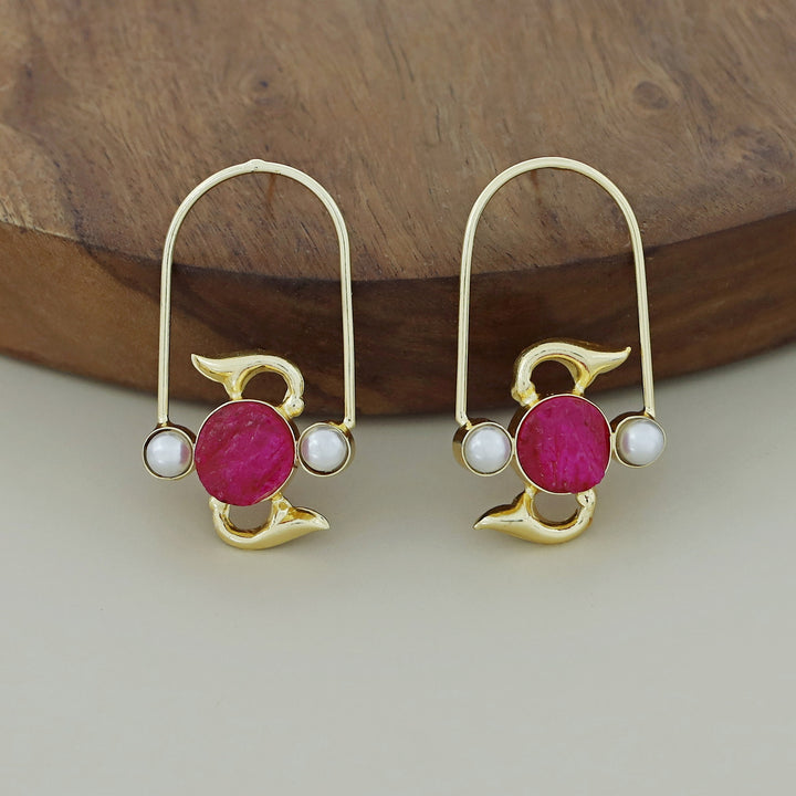 Golden Semi Oval Pearl Dyed Stone Earring