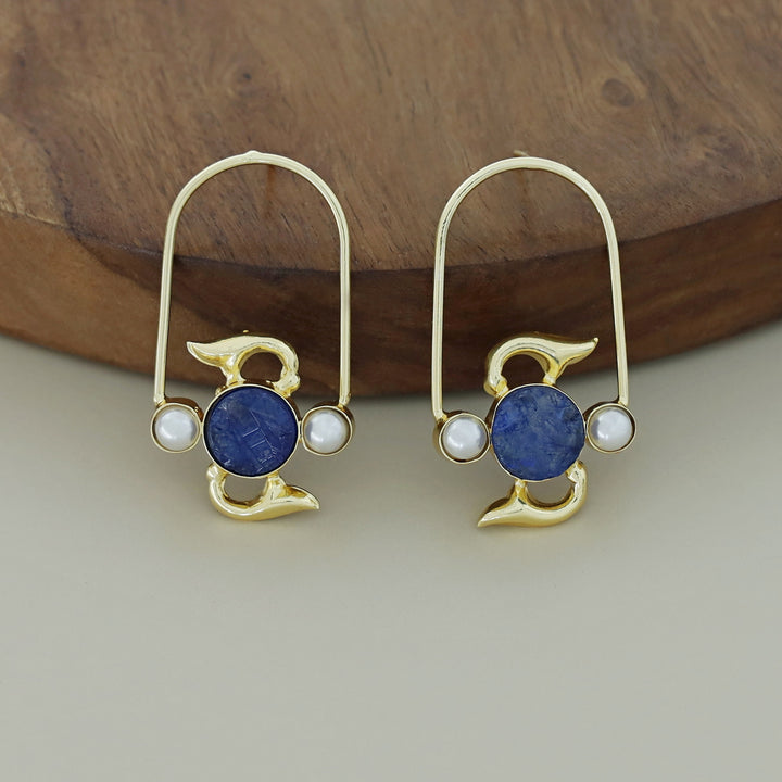 Golden Semi Oval Pearl Dyed Stone Earring